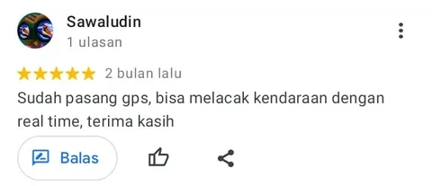 Ulasan Google Maps dari Sawaludin, bintang 5: Sudah pasang gps, bisa melacak kendaraan dengan real time, terima kasih.